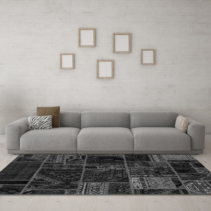 Machine Washable Oriental Gray Modern Rug in a Living Room,, wshabs5649gry