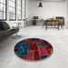 Round Abstract Gray Oriental Rug in a Office, abs5649