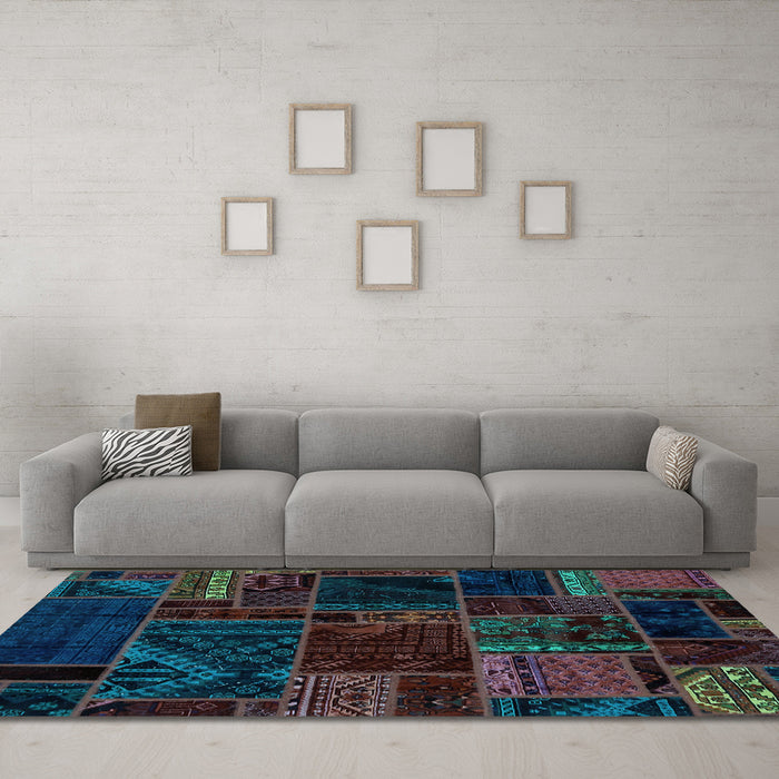 Machine Washable Oriental Light Blue Modern Rug in a Living Room, wshabs5649lblu