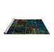 Sideview of Machine Washable Oriental Turquoise Modern Area Rugs, wshabs5649turq