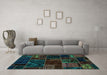 Machine Washable Oriental Turquoise Modern Area Rugs in a Living Room,, wshabs5649turq