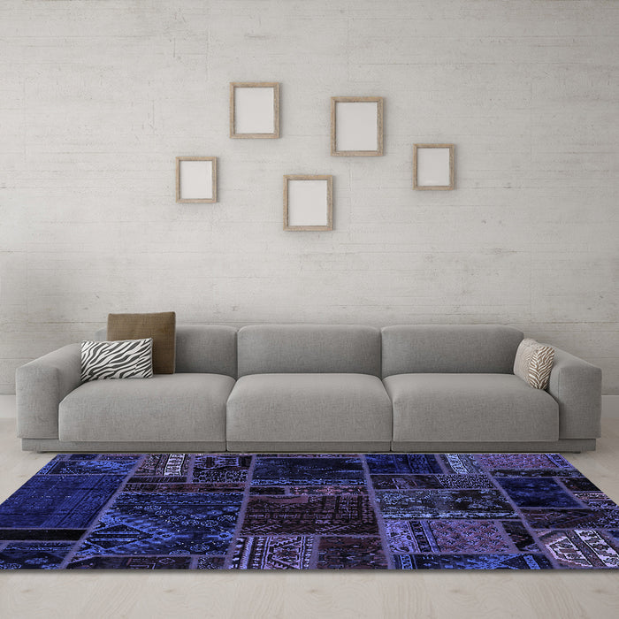 Machine Washable Oriental Blue Modern Rug in a Living Room, wshabs5649blu