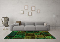 Machine Washable Oriental Green Modern Rug, wshabs5649grn