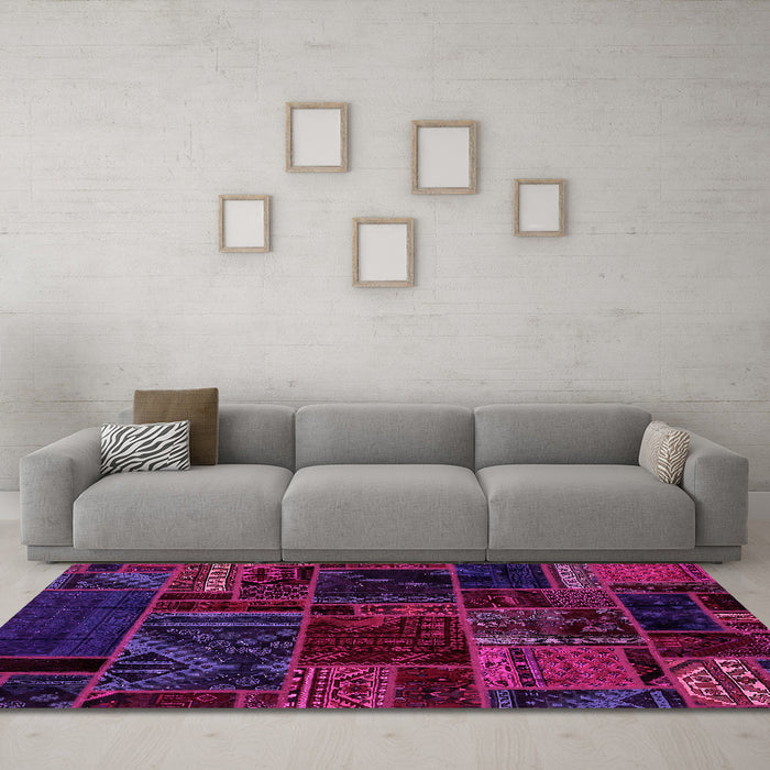 Machine Washable Oriental Pink Modern Rug in a Living Room, wshabs5649pnk