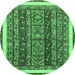 Round Machine Washable Abstract Emerald Green Modern Area Rugs, wshabs564emgrn