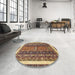 Round Machine Washable Abstract Red Brown Rug in a Office, wshabs564