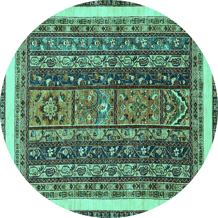 Round Abstract Turquoise Modern Rug, abs564turq