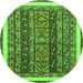 Round Machine Washable Abstract Green Modern Area Rugs, wshabs564grn