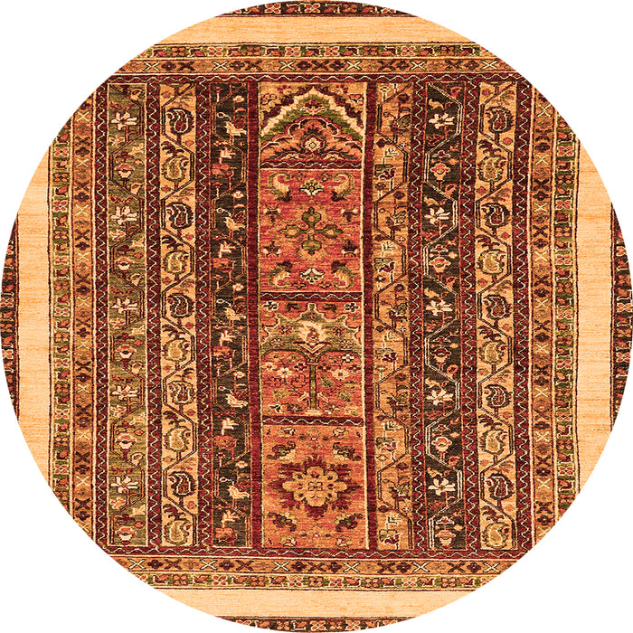 Round Machine Washable Abstract Orange Modern Area Rugs, wshabs564org