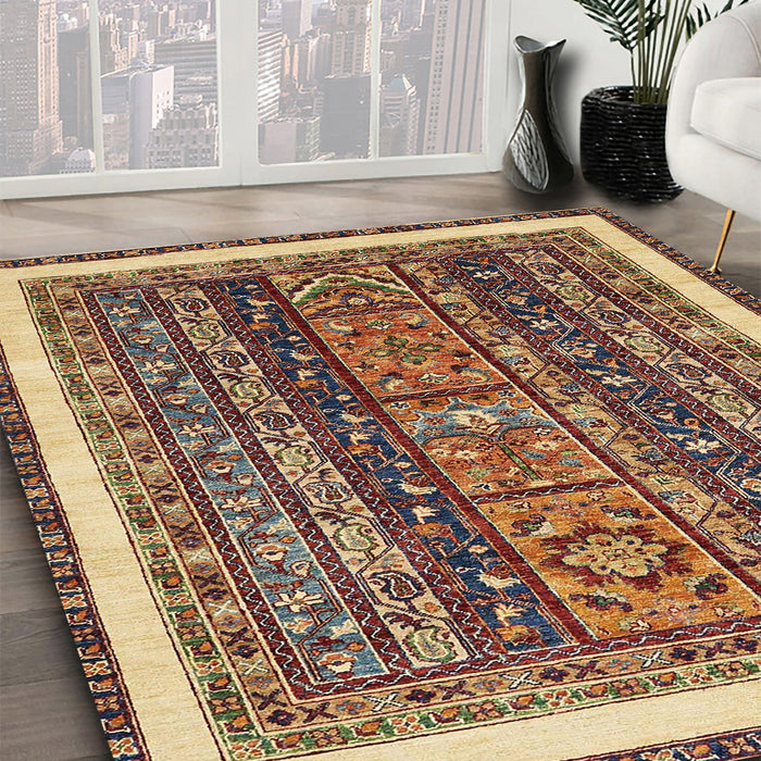 Abstract Red Brown Modern Rug in Family Room, abs564