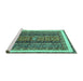 Sideview of Machine Washable Abstract Turquoise Modern Area Rugs, wshabs564turq