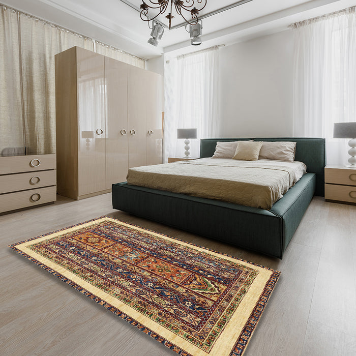 Machine Washable Abstract Red Brown Rug in a Bedroom, wshabs564