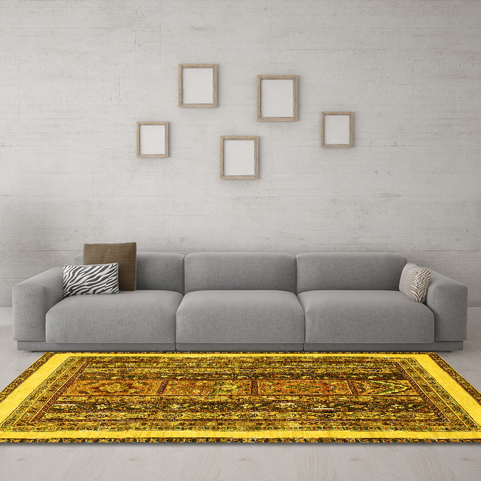 Machine Washable Abstract Yellow Modern Rug in a Living Room, wshabs564yw