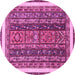 Round Machine Washable Abstract Pink Modern Rug, wshabs564pnk