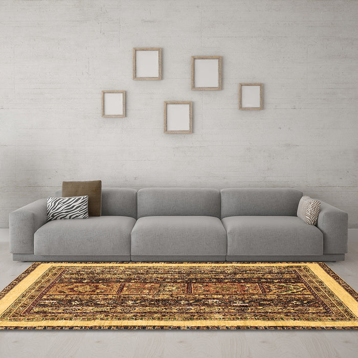 Machine Washable Abstract Brown Modern Rug in a Living Room,, wshabs564brn