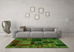 Machine Washable Oriental Green Modern Area Rugs in a Living Room,, wshabs5650grn