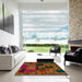 Square Abstract Red Oriental Rug in a Living Room, abs5650