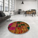 Round Machine Washable Abstract Tomato Red Rug in a Office, wshabs5650