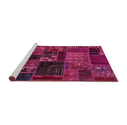 Sideview of Machine Washable Oriental Pink Modern Rug, wshabs5650pnk