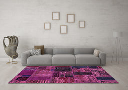 Machine Washable Oriental Purple Modern Area Rugs in a Living Room, wshabs5650pur