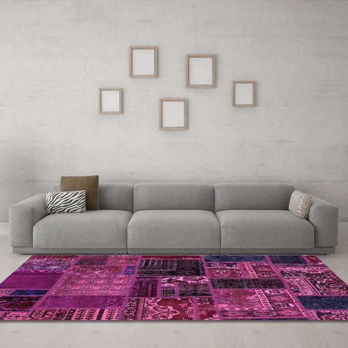 Machine Washable Oriental Purple Modern Area Rugs in a Living Room, wshabs5650pur
