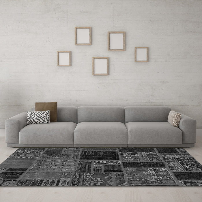 Machine Washable Oriental Gray Modern Rug in a Living Room,, wshabs5650gry