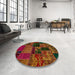 Round Abstract Red Oriental Rug in a Office, abs5650