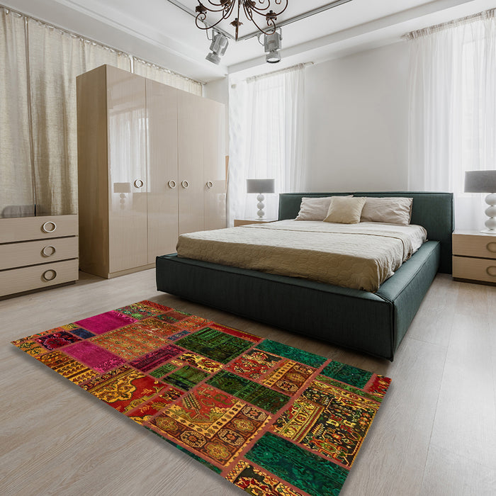 Abstract Red Oriental Rug in a Bedroom, abs5650