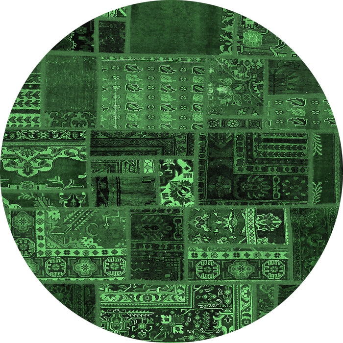 Round Machine Washable Oriental Emerald Green Modern Area Rugs, wshabs5650emgrn