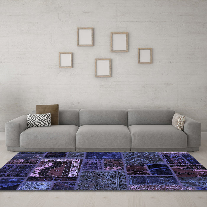 Machine Washable Oriental Blue Modern Rug in a Living Room, wshabs5651blu