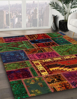 Abstract Burgundy Red Oriental Rug in Family Room, abs5651