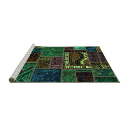 Sideview of Machine Washable Oriental Turquoise Modern Area Rugs, wshabs5651turq