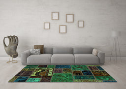 Machine Washable Oriental Turquoise Modern Area Rugs in a Living Room,, wshabs5651turq