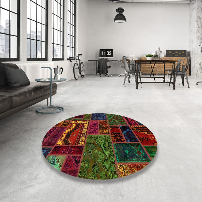 Round Abstract Burgundy Red Oriental Rug in a Office, abs5651