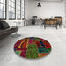 Round Abstract Burgundy Red Oriental Rug in a Office, abs5651