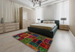 Abstract Burgundy Red Oriental Rug in a Bedroom, abs5651