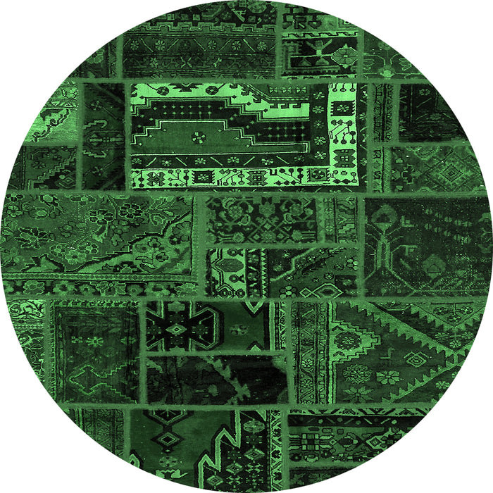 Round Machine Washable Oriental Emerald Green Modern Area Rugs, wshabs5651emgrn