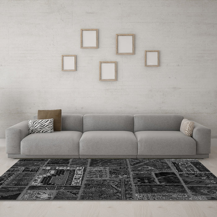Machine Washable Oriental Gray Modern Rug in a Living Room,, wshabs5651gry