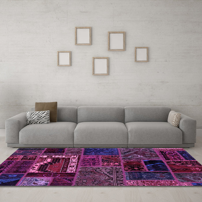 Machine Washable Oriental Purple Modern Area Rugs in a Living Room, wshabs5651pur