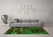 Machine Washable Oriental Green Modern Area Rugs in a Living Room,, wshabs5651grn