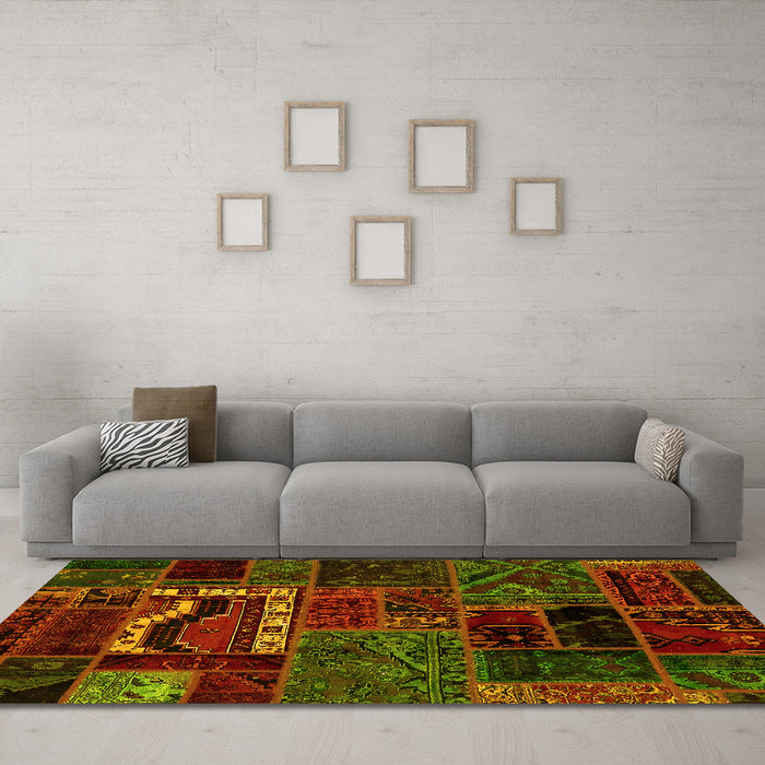 Machine Washable Oriental Yellow Modern Rug in a Living Room, wshabs5651yw