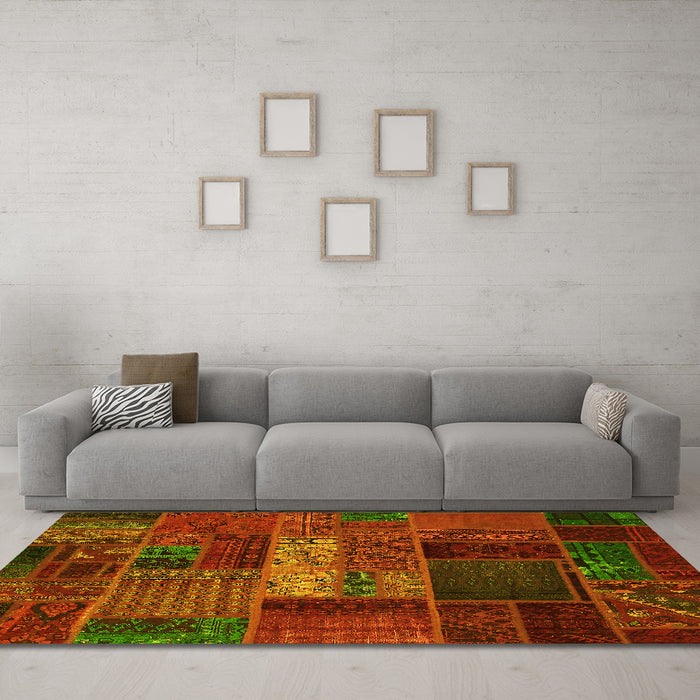 Machine Washable Oriental Yellow Modern Rug in a Living Room, wshabs5652yw