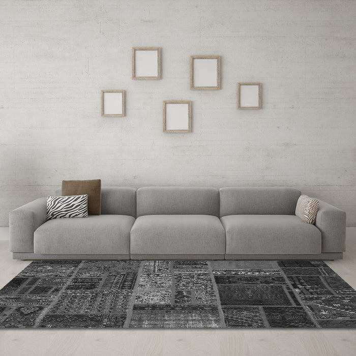 Machine Washable Oriental Gray Modern Rug in a Living Room,, wshabs5652gry