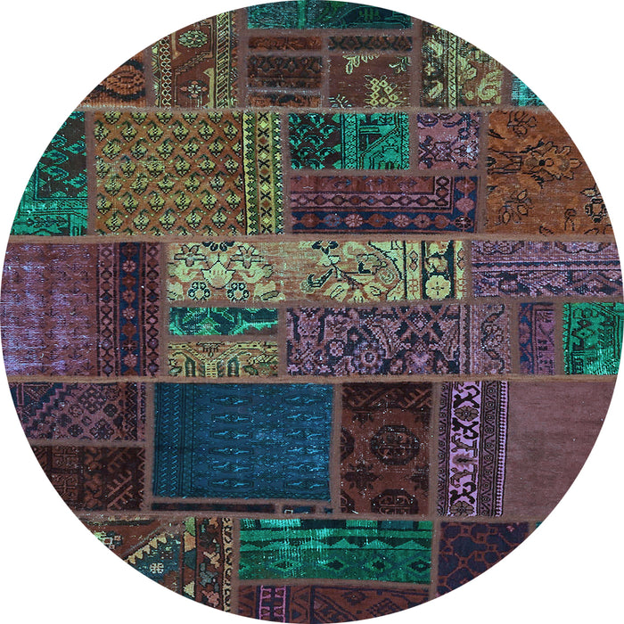 Round Machine Washable Oriental Light Blue Modern Rug, wshabs5652lblu