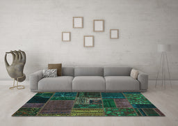 Machine Washable Oriental Turquoise Modern Area Rugs in a Living Room,, wshabs5653turq