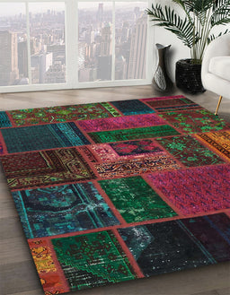 Abstract Coffee Brown Oriental Rug in Family Room, abs5653