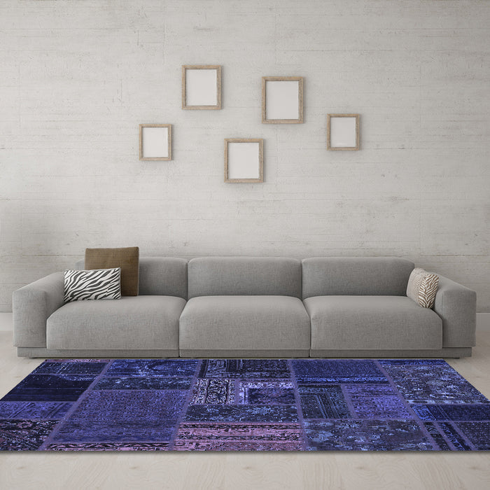 Machine Washable Oriental Blue Modern Rug in a Living Room, wshabs5653blu