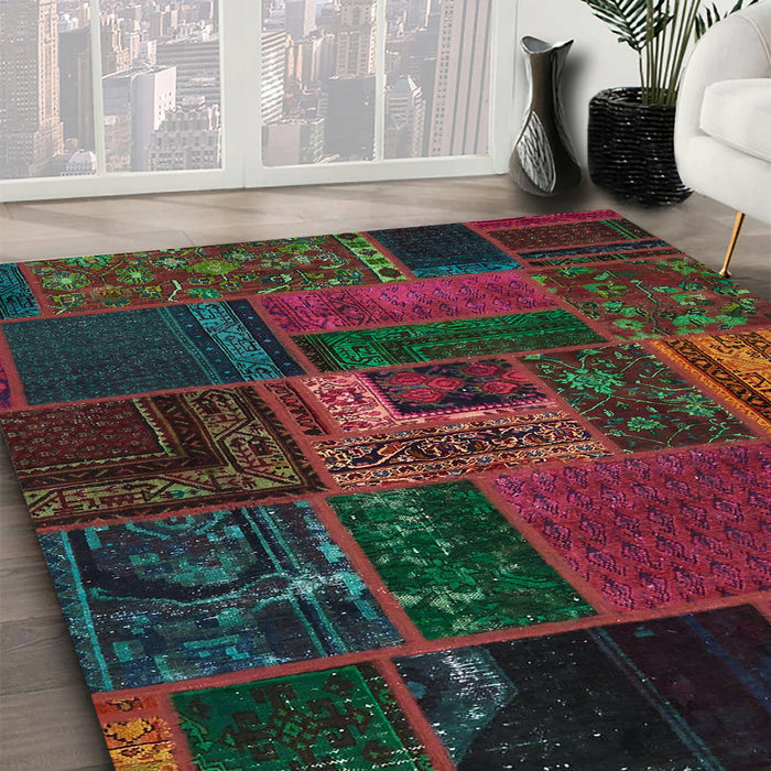 Abstract Coffee Brown Oriental Rug in Family Room, abs5653