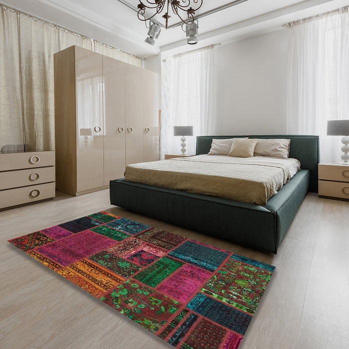 Machine Washable Abstract Coffee Brown Rug in a Bedroom, wshabs5653