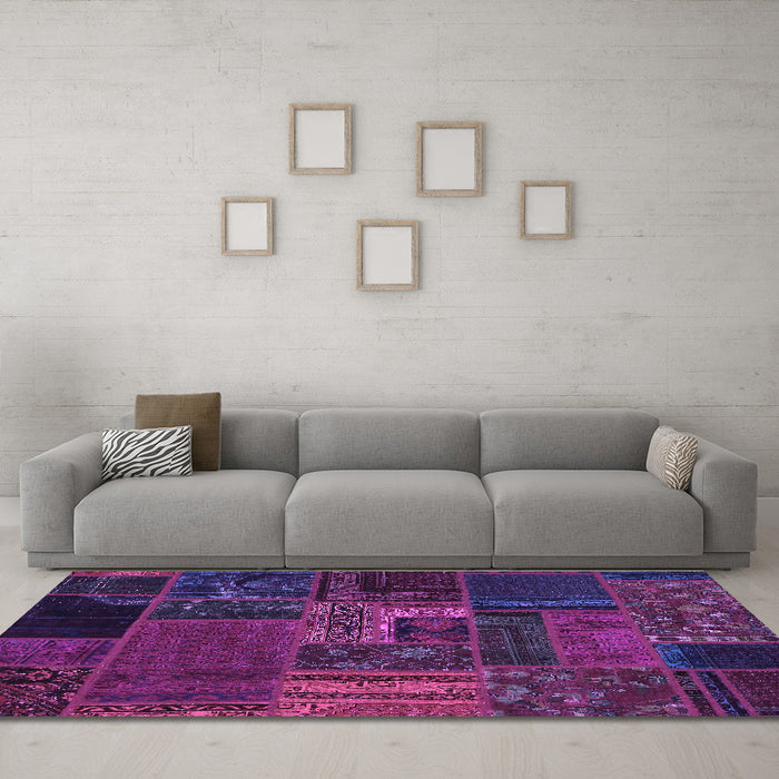 Machine Washable Oriental Purple Modern Area Rugs in a Living Room, wshabs5653pur